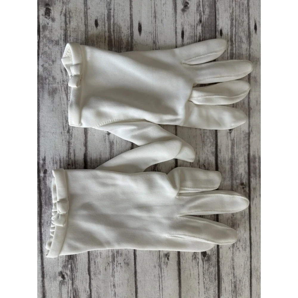 Vintage 1950s White Cotton Gloves Bows Wedding Wrist Length 9